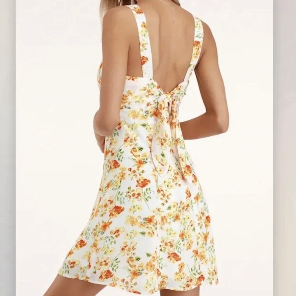 Lulu's Cream Mini Dress with Orange Floral Print - Picture 2 of 7